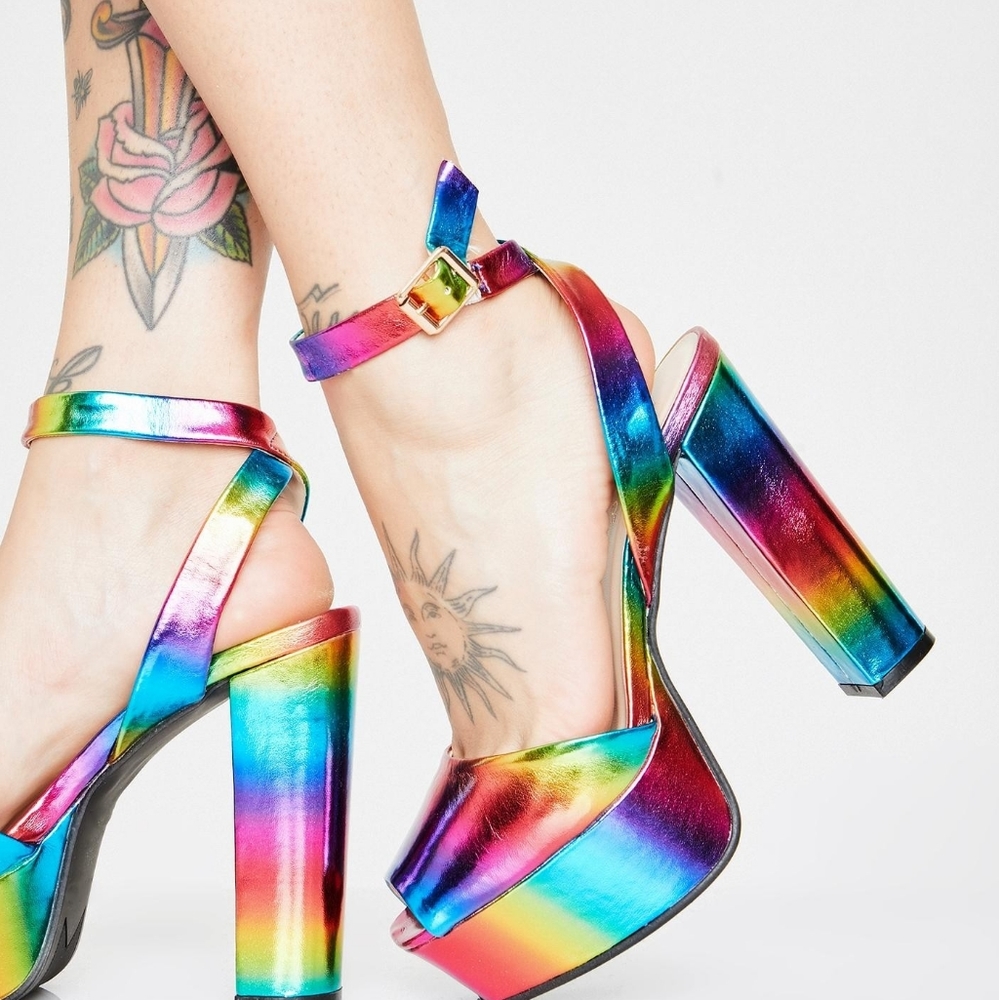 Pride Rainbow holographic platform heels🌈